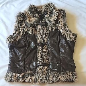 Wet Seal Faux-Fur Trimmed Faux-Leather Vest